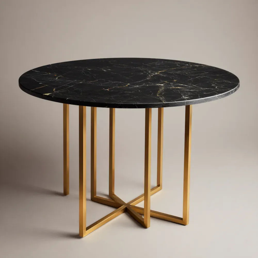 Round Dining Table Marble Top 120x120x75 cm – Black – Contemporary Design