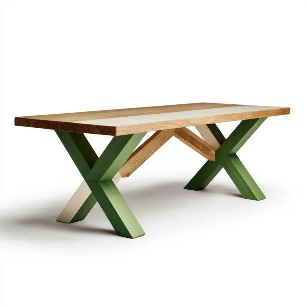Dining Table Solid Wood 200x90x75 cm – Oak/Green – Contemporary Design
