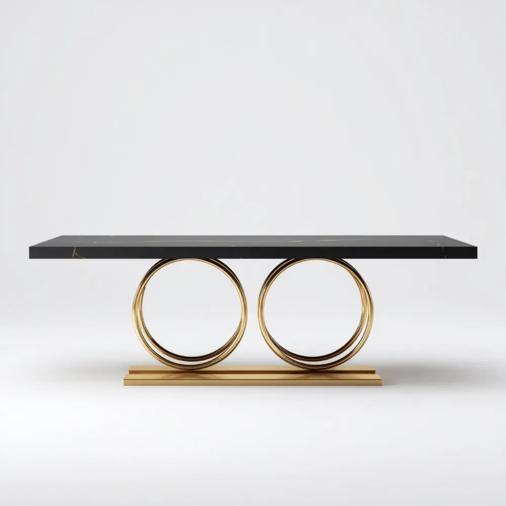 Dining Table with Marble Top 200x100x75 cm - Black/Gold - Modern Design