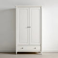 Wardrobe Wooden 2-Door with Drawer - 90x50x180 cm - White - Classic Design