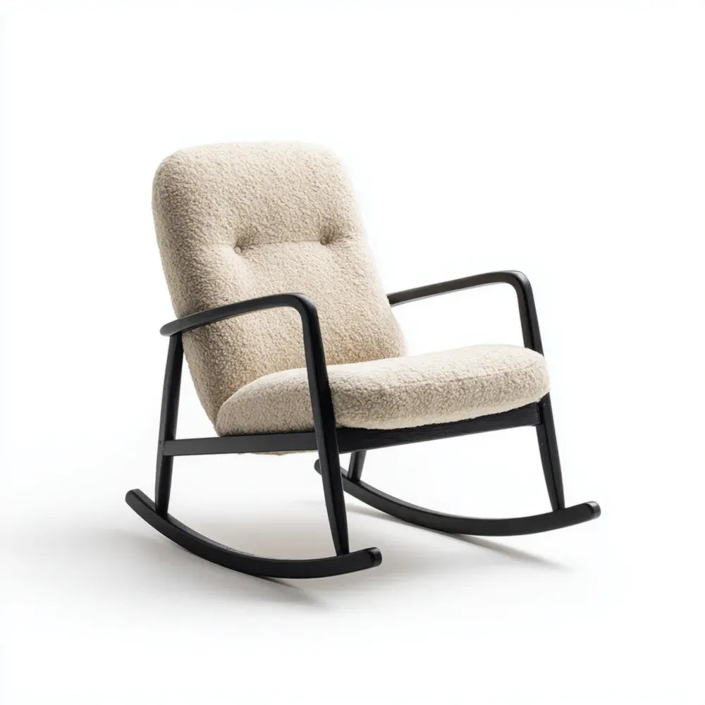 Rocking Chair Upholstered Fabric Cream – Modern Design 60x90x85 cm