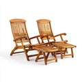 Wooden Patio Lounge Chairs Set 60cm x 110cm x 75cm – Teak – Outdoor Adjustable